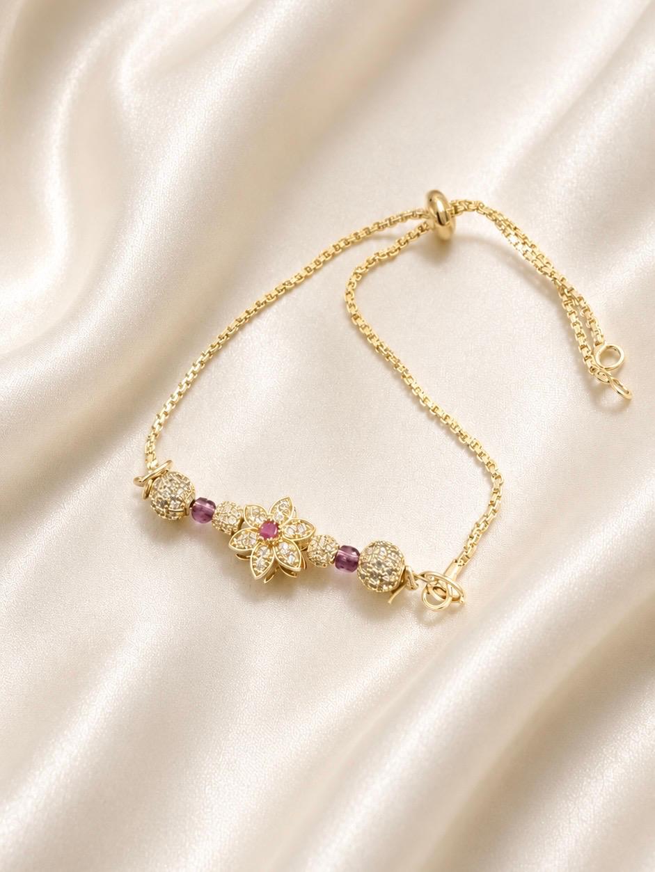 Flower AD Stone Adjustable Bracelet 