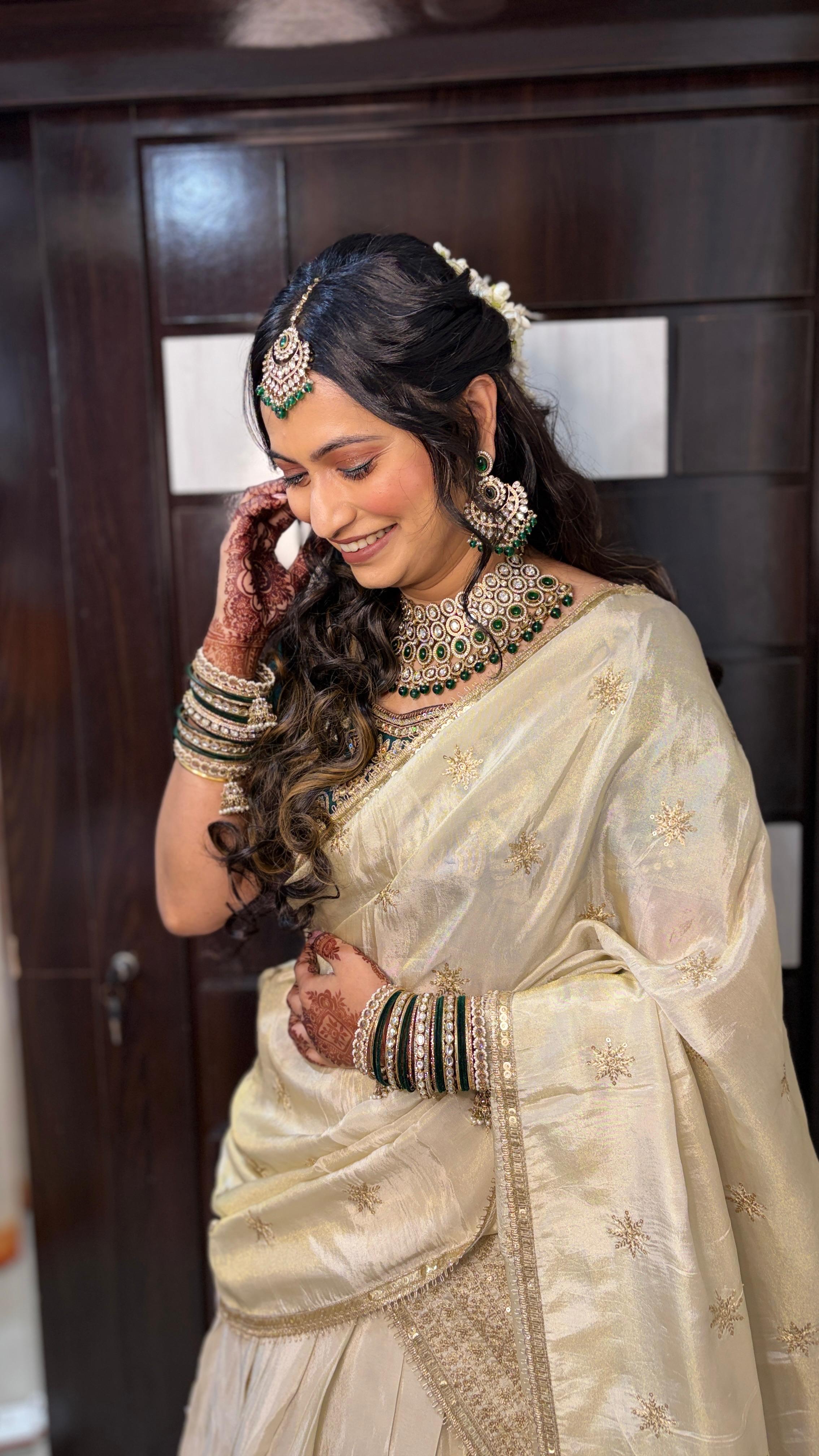 Sharon’s Ivory & Emerald Engagement Glow — Bridal Makeup by Tejashree, Mumbai