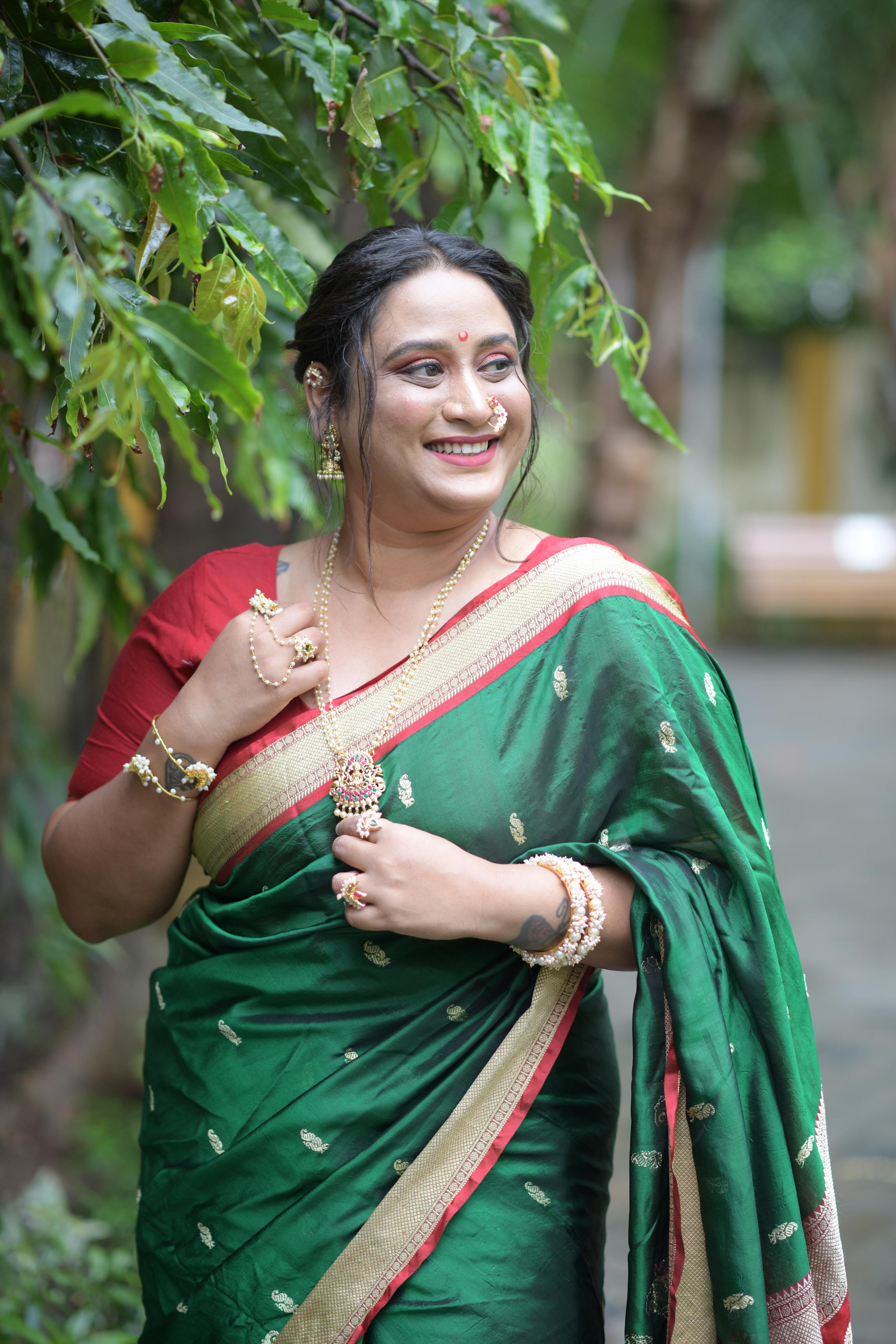 The Heritage Green Saree Look — Bridal Makeup by Tejashree, Mumbai